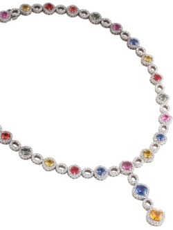 Multi Color Sapphire and Diamond Necklace