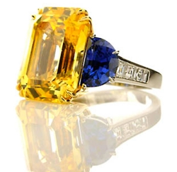 Yellow and Blue Sapphire Diamond Ring