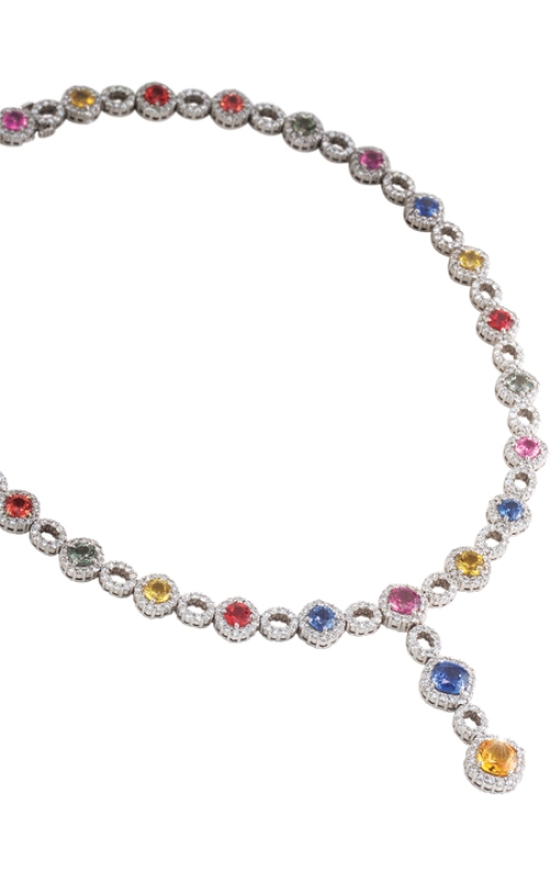 Multi Color Sapphire and Diamond Necklace