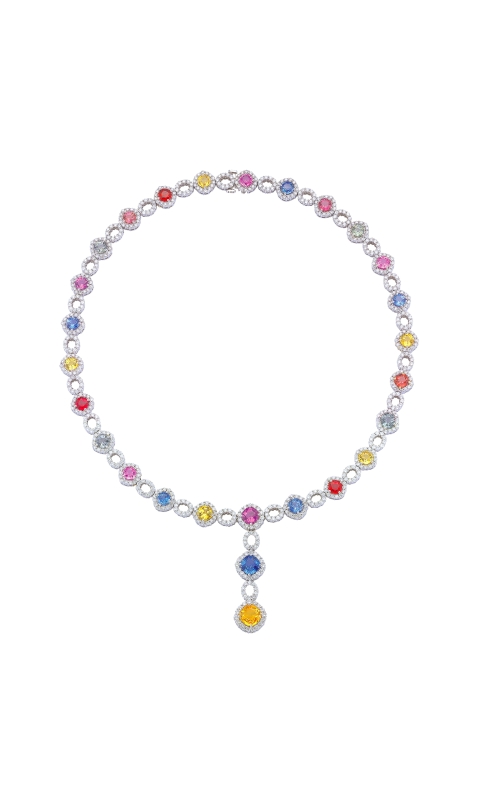 18K White Gold Multi-Color Sapphire And Diamond Necklace