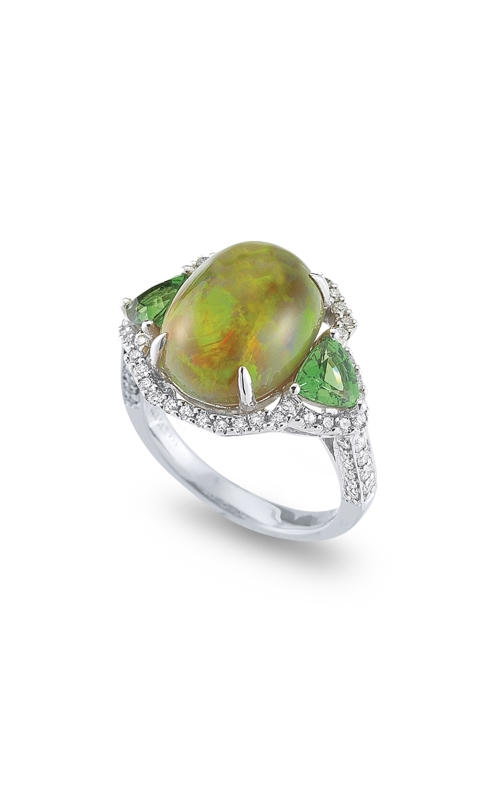 18K White Gold Opal, Tsavorite Diamond Ring